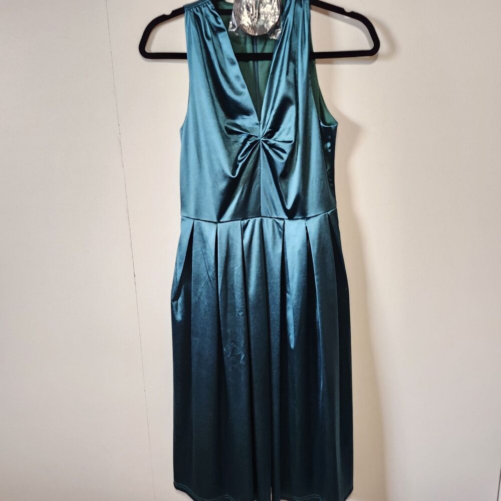 Belle Poque Vintage Teal Satin Twisted Cocktail Dress With Black Belt Size S